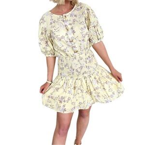 NWT Olivaceous Floral Smocked Mini Dress Butter Yellow size M